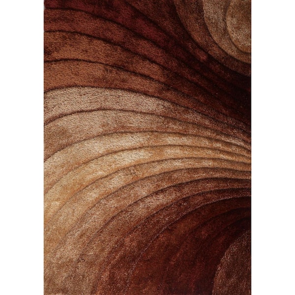 3D Shaggy Brown Swirl 2 ft. x 3 ft. 2-Tone Hand Tufted Polyester Area Rug