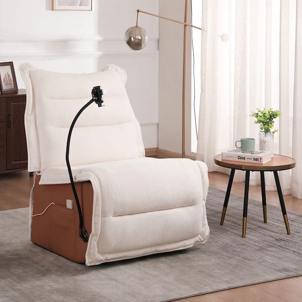 30 in. W Beige Chenille Fabric Power Lift Recliner Chair with Wireless Charger, Electric Recline, Heavy Duty Steel Frame