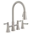 Selma 2-Handle Pull-Down Sprayer Bridge Kitchen Faucet with Soap Dispenser in Stainless Steel