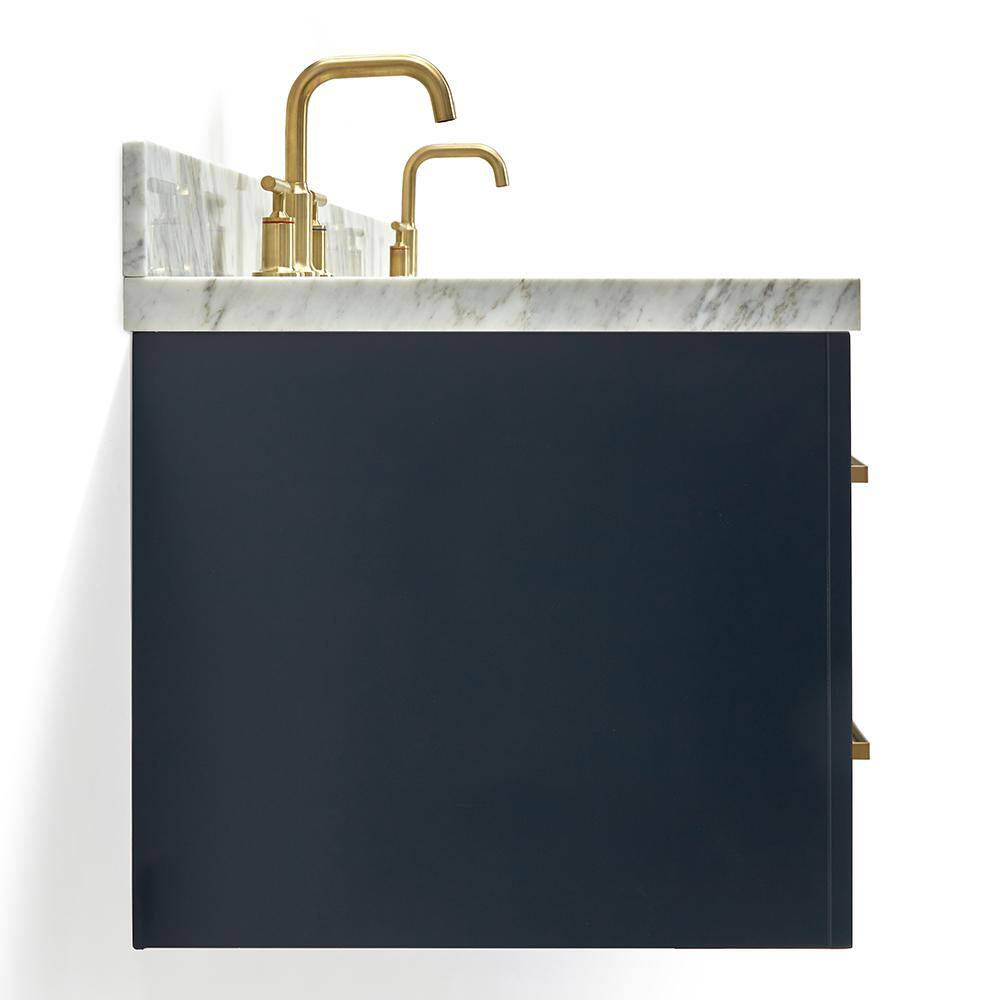 Midnight Blue Wall-Mount Double Vanity with Carrara Marble Top