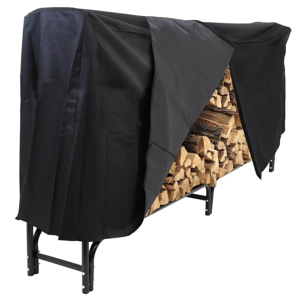 Sunnydaze Decor 8 ft. Firewood Log Rack and Cover in Black QX8LR8LRC The Home Depot