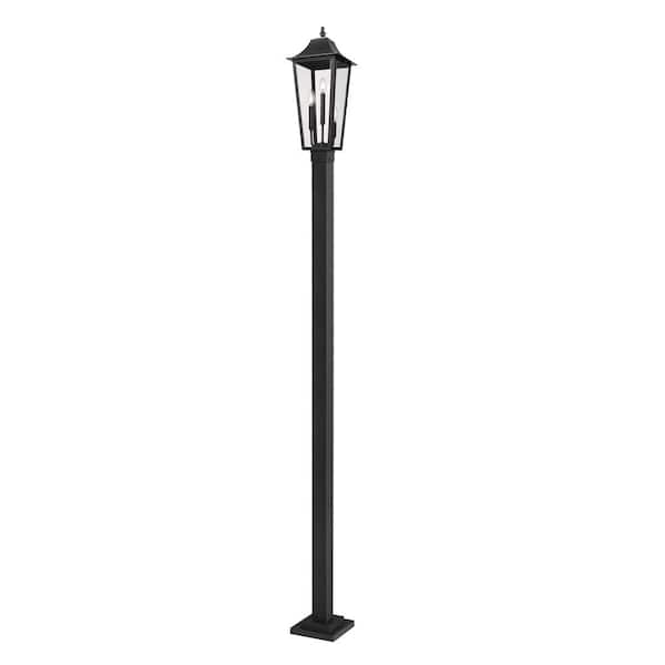 Gannon 3-Light Black Stainless Steel Hardwired Outdoor Marine Grade Post Light Set with no bulbs included