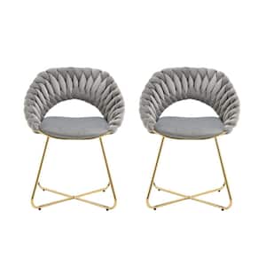 Modern Gray Velvet Upholstered Accent Dining Chairs with X Gold Legs Set of 2