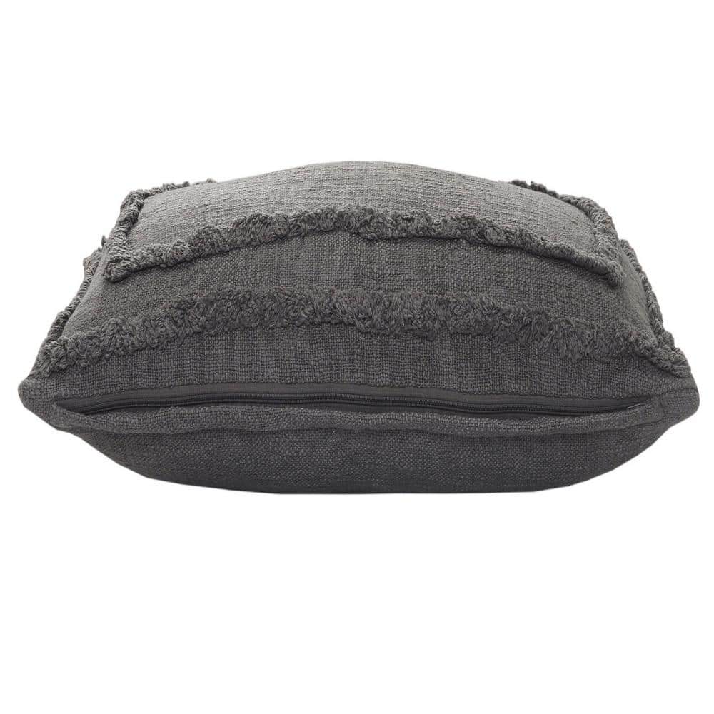 Modern Textured Tufted Lumbar Throw Pillow, 16" x 24", Deep Gray