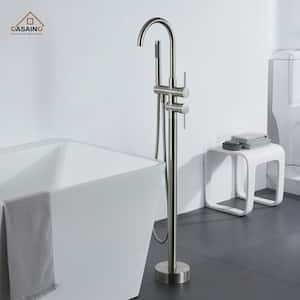 2-Handle Residentail Freestanding Bathtub Faucet with Hand Shower, Brushed Nickel