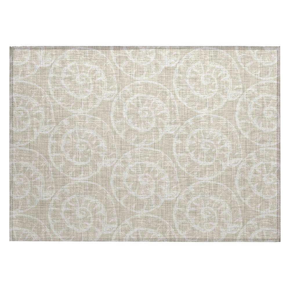 Surfside Beige 1 ft. 8 in. x 2 ft. 6 in. Geometric Indoor/Outdoor Area Rug
