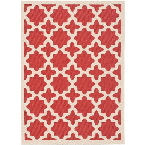 SAFAVIEH Courtyard Red/Bone 4 ft. x 6 ft. Geometric Indoor/Outdoor Patio  Area Rug