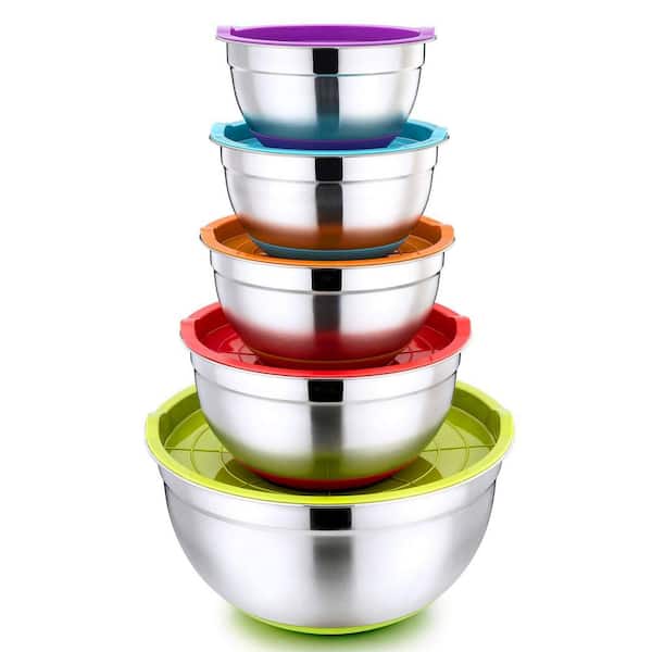 Stainless Steel Mixing Bowls with Lids, Set of 5 Nesting Bowls for Prep, Storage and Serving, 7-1 Quart, Multicolor
