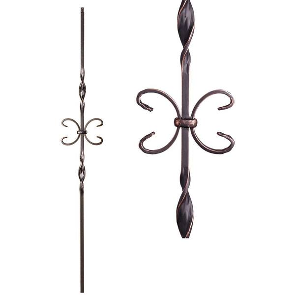 HOUSE OF FORGINGS Ribbon Twist 44 in. x 0.5 in. Oil Rubbed Copper Double Ribbon Single Butterfly Solid Wrought Iron Baluster