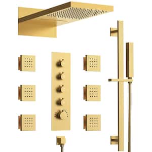 15-Spray Rectangular 9 in. L x 21 in. W Dual Wall Mount Fixed and Handheld Shower Head 2.5 GPM