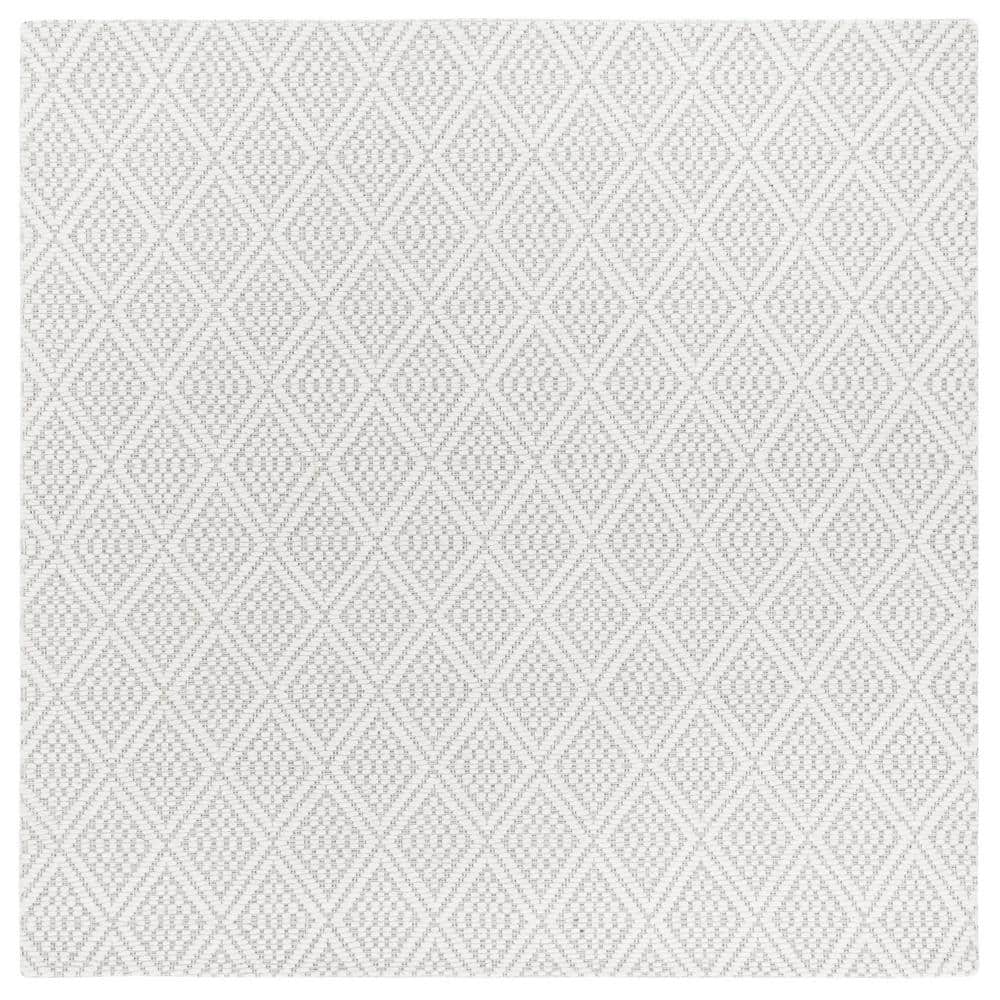 Elegant Ivory Geometric 6' Square Wool Area Rug