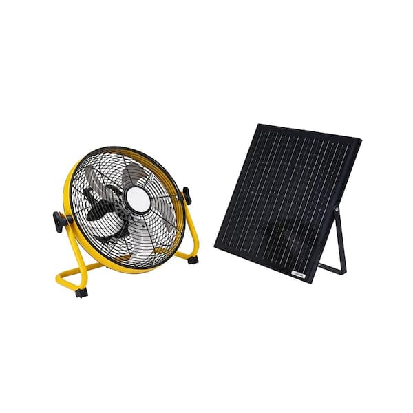 12 in. 1500mAh 3-Speed Yellow Solar Rechargeable Floor Fan with 30W Adjustable Monocrystalline Panel