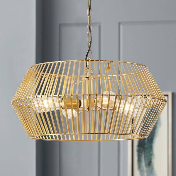 4 Lights Gold Metal Material Pendant Light Design with Adjustable Hanging Length, Bulbs are not included