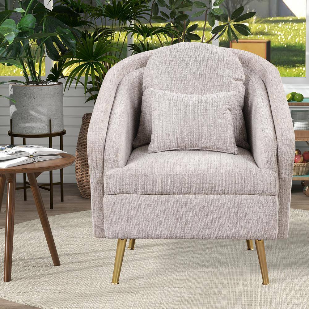 Polibi Light Gray Velvet Accent Arm Chair with Lumbar Pillow and Metal Legs (Set of 1) RSB24LS