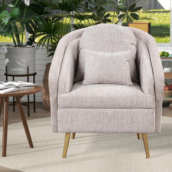Polibi Light Gray Velvet Accent Arm Chair with Lumbar Pillow and Metal Legs (Set of 1)