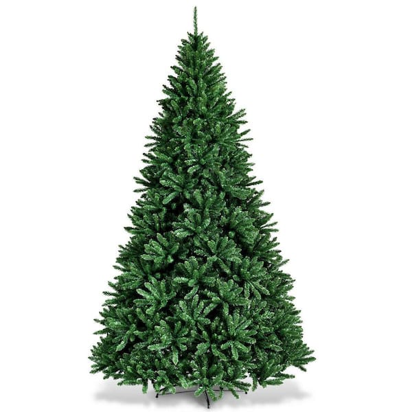 ANGELES HOME 9 ft. Green Unlit Hinged PVC Regular Full Artificial Christmas Tree with Metal Stand