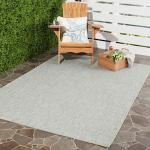 Courtyard Gray/Turquoise 7 ft. x 7 ft. Square Solid Indoor/Outdoor Patio  Area Rug