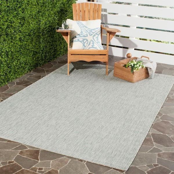 Courtyard Gray/Turquoise 8 ft. x 11 ft. Solid Indoor/Outdoor Patio  Area Rug