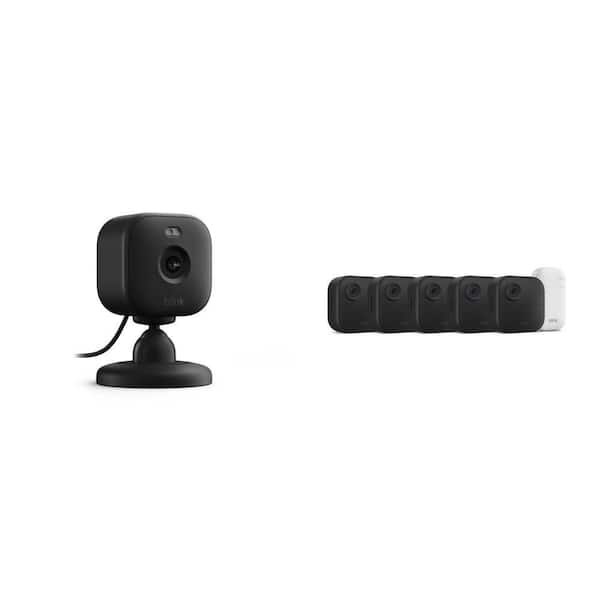 Mini 2 Wired 1080p HD Indoor/Outdoor Smart Camera and 4-Core-Wireless Battery Operated 5-Camera System, Black