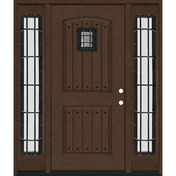 Steves & Sons Regency 68 in. x 80 in. 2Panel Plank Cavalier Speakeasy LHIS Hickory Fiberglass Prehung Front Door w/Cav Dbl 14in.SL