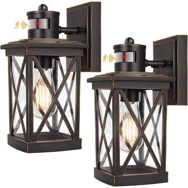2-Pack Motion Sensor Waterproof Wall Lanterns Outdoor Light Fixtures