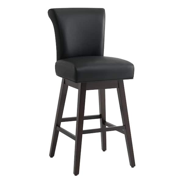 Dennis 30 in. Black High Back Solid Wood Frame Swivel Bar Stool with Faux Leather Seat(Set of 2)