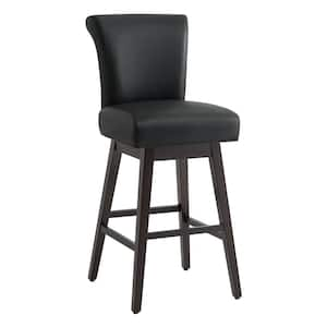 Dennis 30 in. Black High Back Solid Wood Frame Swivel Bar Stool with Faux Leather Seat(Set of 2)