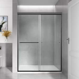 54 in. W x 72 in. H Sliding Framed Sliding Shower Door with Towel Bar in Black and Clear Glass