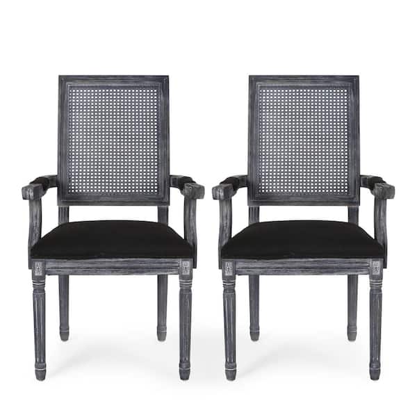 Noble House Aisenbrey Black and Gray Wood and Cane Arm Chair (Set of 2)