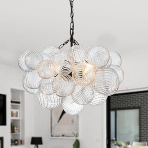 Neuvy 3-Light Black Bowl Chandelier with Cluster Twisted Glass Shades for Staircase and Living Room