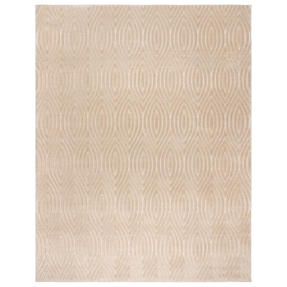 Beige Geometric Tufted Rectangular 6' x 9' Synthetic Rug