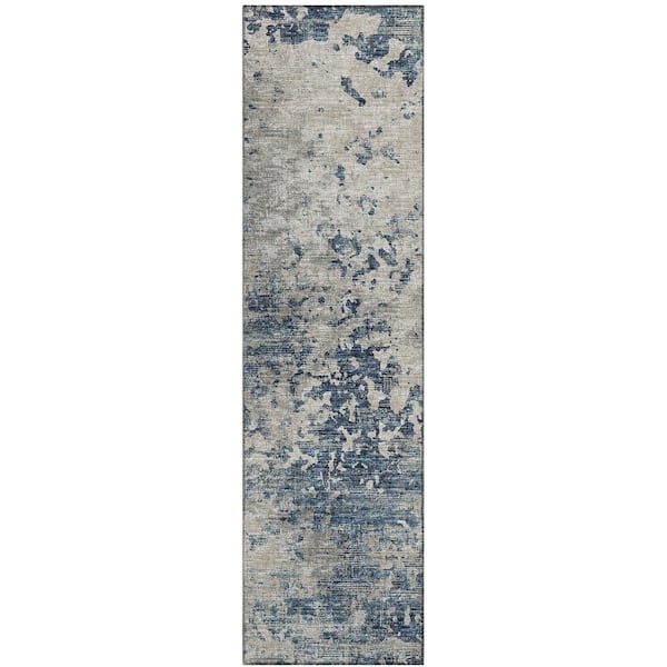 Addison Rugs Accord Blue 2 ft. 3 in. x 7 ft. 6 in. Abstract Indoor/Outdoor Washable Area Rug