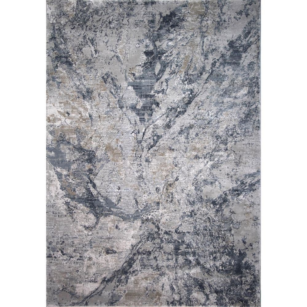 Leick Home Zielle Area Rug in Watercolor Gray with Rug Pad 5-Ft-3-In x 7-ft-7-in