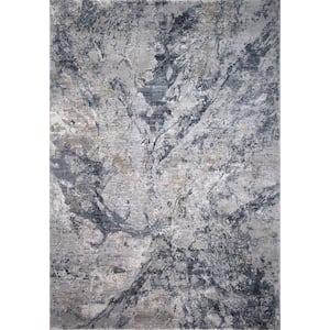 Melo Collection Blue Grey 7 ft. 9 in. x 10 ft. Coastal Abstract Coastal Area Rug