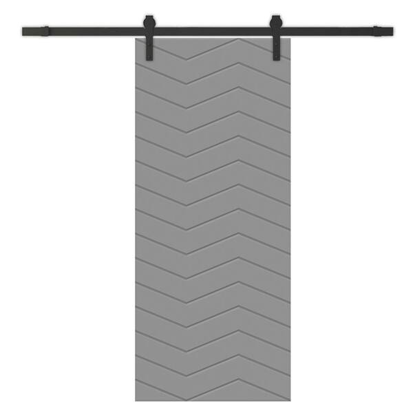CALHOME 30 in. x 84 in. Light Gray Painted Composite MDF Paneled Interior Sliding Barn Door with Hardware Kit