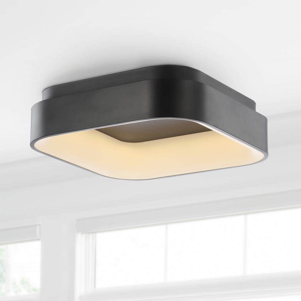JONATHAN Y Rafael 17.7 in. Black Integrated LED Metal Flush Mount