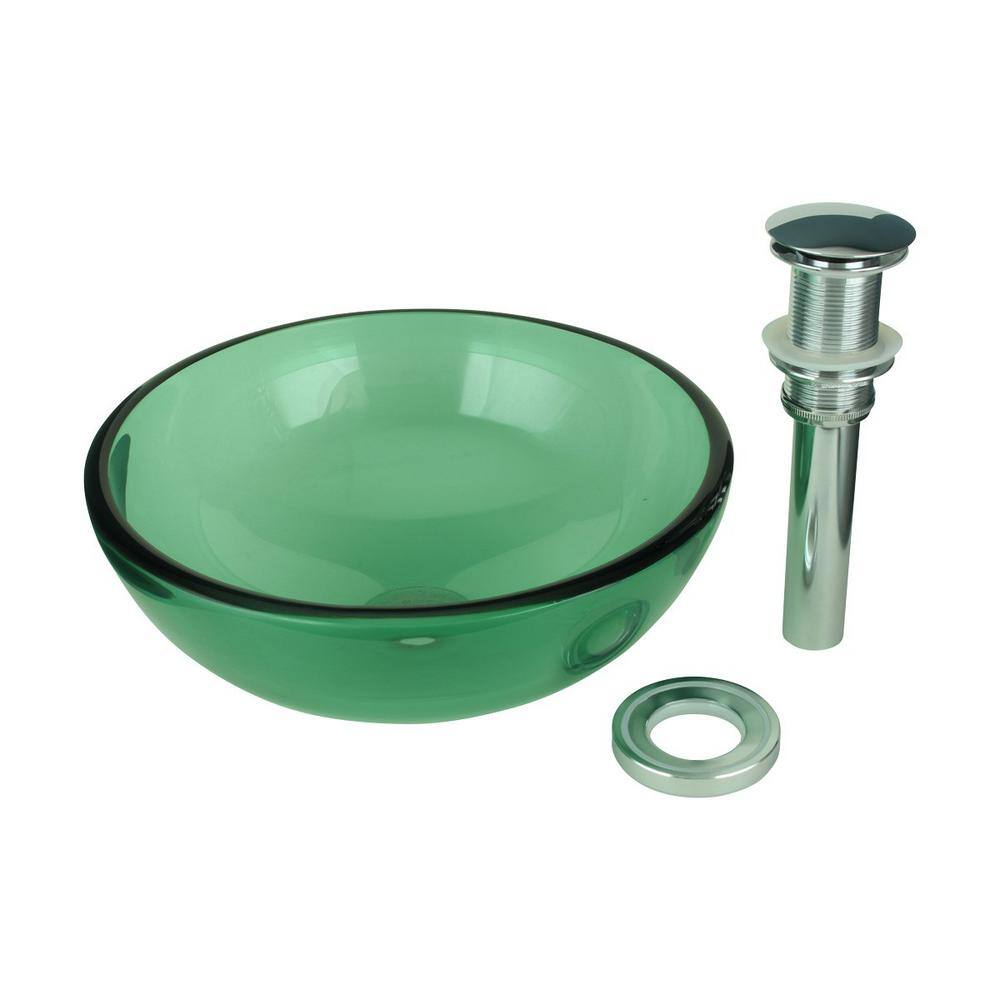 Green Tempered Glass Round Above-Counter Vessel Sink with Drain