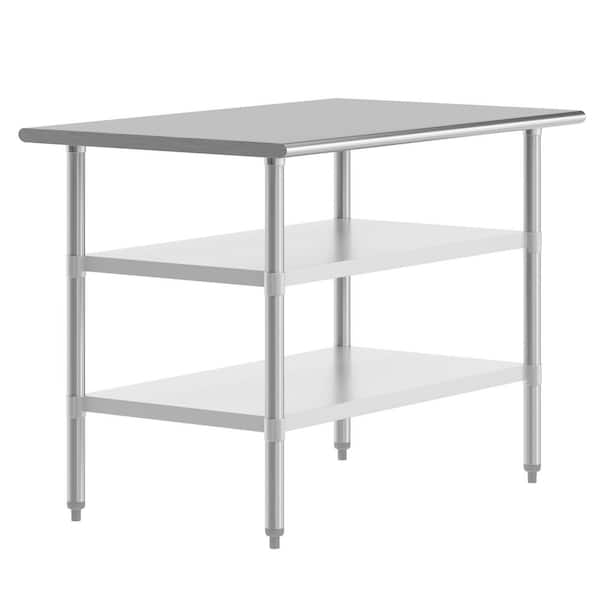 Reese Stainless Steel Metal 48.0 in. Portable Kitchen Prep Table with 2 Adjustable Galvanized Steel Undershelves