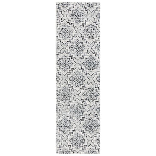 SAFAVIEH Abstract Dark Blue/Gray 2 ft. x 8 ft. Diamond Floral Runner Rug