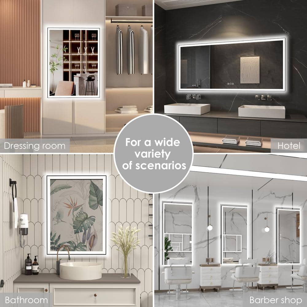 28" x 20" Black Aluminum Rectangular LED Bathroom Mirror