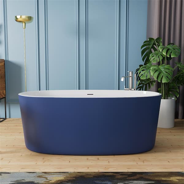 MYCASS 59 in. x 30 in. Minimalist Acrylic Freestanding Soaking Bathtub Tub Not Whirlpool cUPC Certificated in Blue