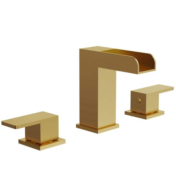 EVERSTEIN Waterfall Open Spout 8 in. Widespread 2-Handle Bathroom Sink Faucet in Spot Resist Brushed Gold Drain Included