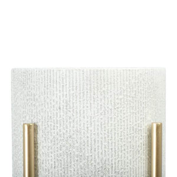 White and Gold Embossed Metal Planters with Stands, Set of 2