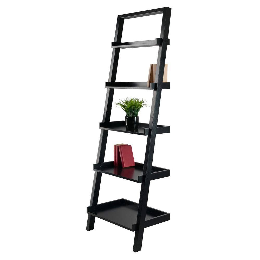 Bellamy Black 69" Wood Leaning Ladder Bookcase