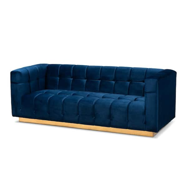 Baxton Studio Loreto 83.5 in. Blue/Gold Fabric 3-Seater Tuxedo