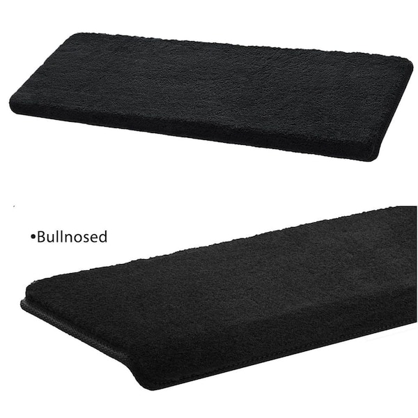 Black 9.5 in. x 30 in. x 1.2 in. Bullnose Plush Indoor Stair Tread Cover Tape Free Non-slip Carpet Set of 14