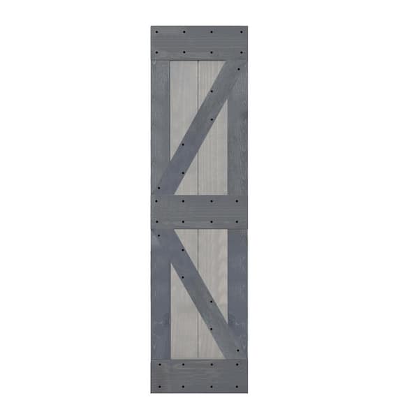 ISLIFE K Style 24 in. x 84 in. French Gray/Dark Gray Finished Solid Wood Sliding Barn Door Slab - Hardware Kit Not Included