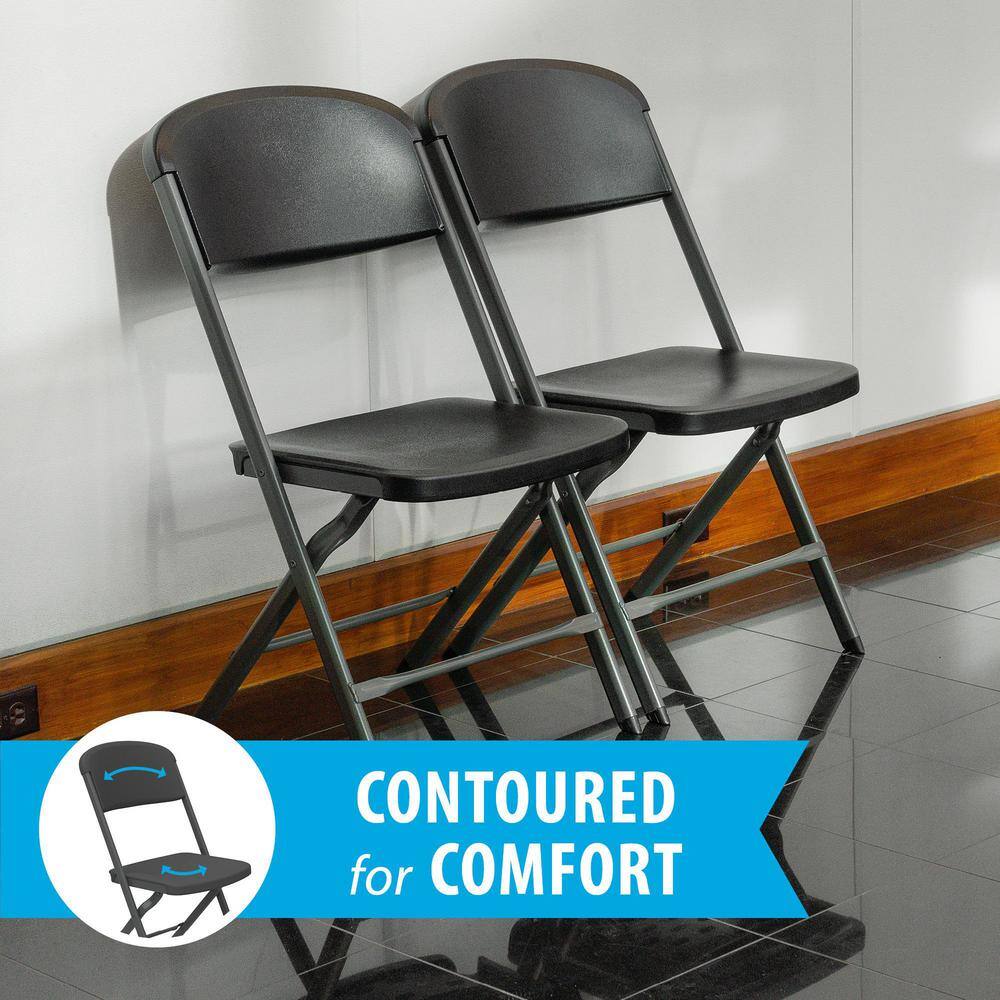 Black Steel and Polyethylene Folding Chair Set, 4-Pack