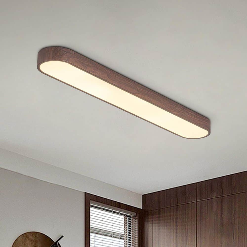 Y'INSP 5.51 In. 41W Modern Walnut Integrated LED Flush Mount with