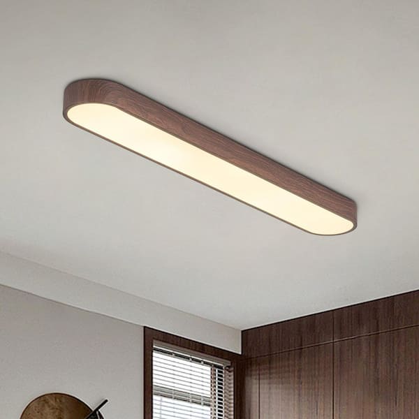 Y'INSP 5.51 In. 41W Modern Walnut Integrated LED Flush Mount with White Acrylic Shade, Minimalist Dimmable LED Ceiling Light
